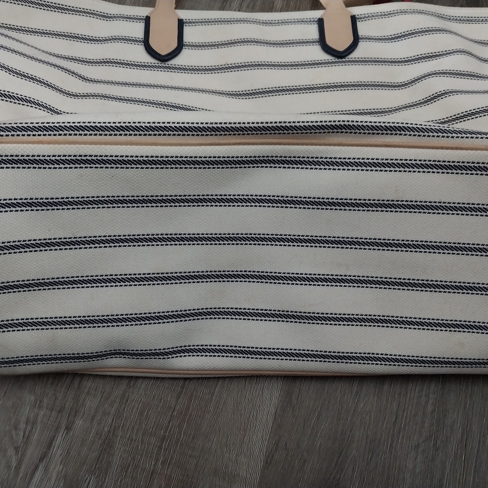 Coach "St. James" LEGACY Red Cream Blue XX Large Canvas Nautical Striped Tote - Picture 11 of 14